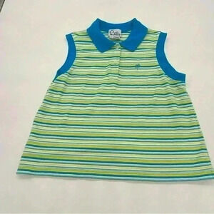 Vintage Lilly Pulitzer Striped Short Sleeve Golf Polo Top Blue/Green Size XL